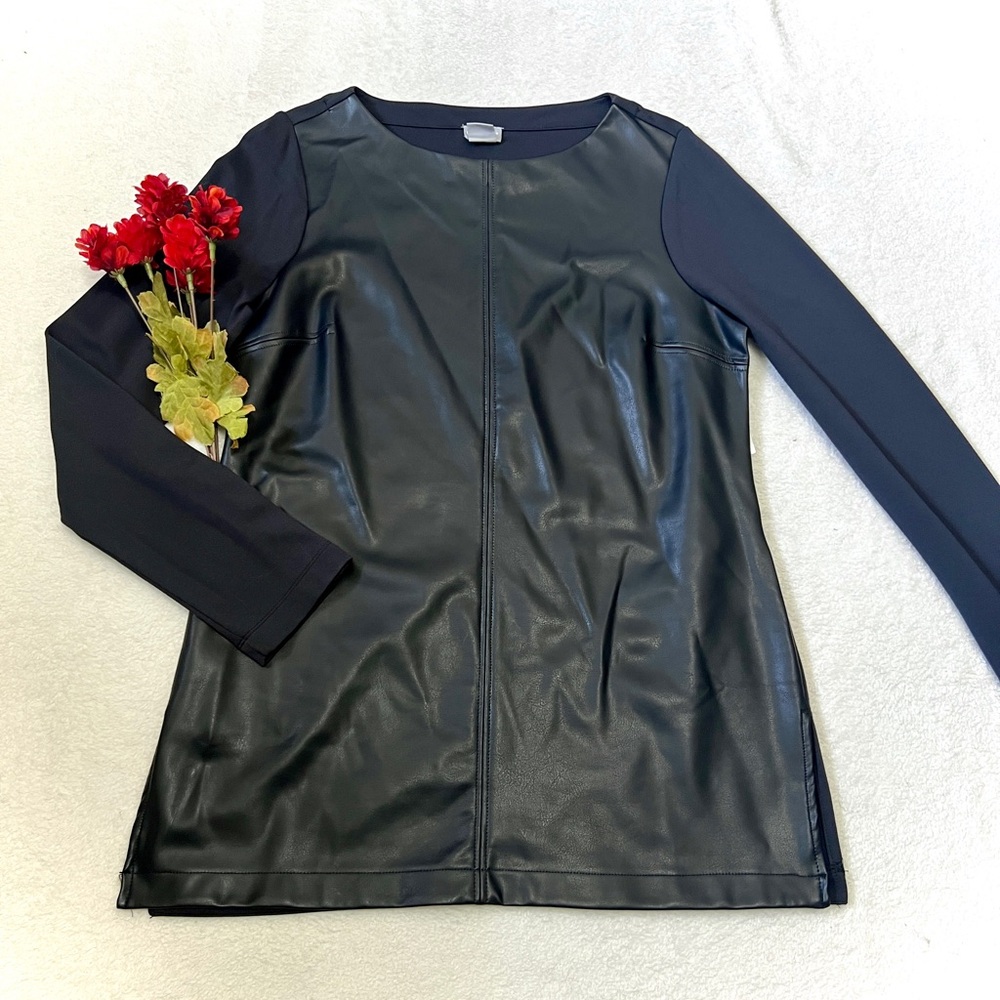 Chico's NWT Pointe Faux Leather Tunic Top - Small (0)